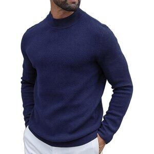 Coofandy Men Blue Purple Mock Turtleneck Knitted Half Neck Pullover Sweaters